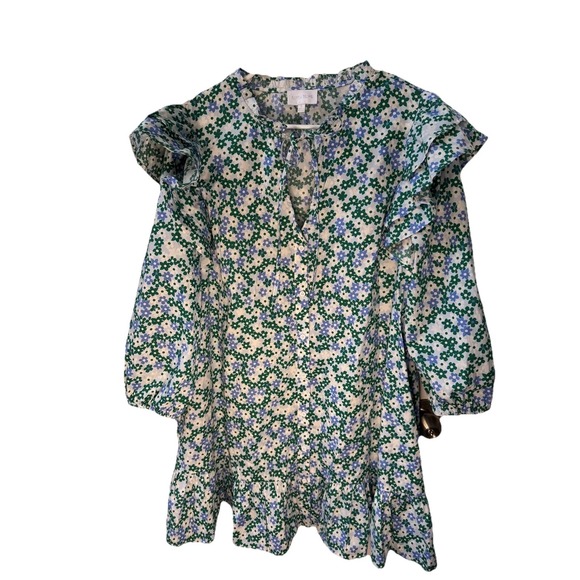 Sugarlips Ruffled Floral Dress Tie V-Neck in Kelly Green and Turquoise Sz Large - Picture 1 of 7